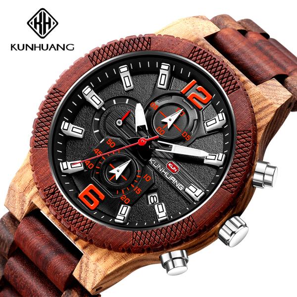 Man Black Dial Wooden Quartz Watch Business Wristwatch Water Proof 1019-2