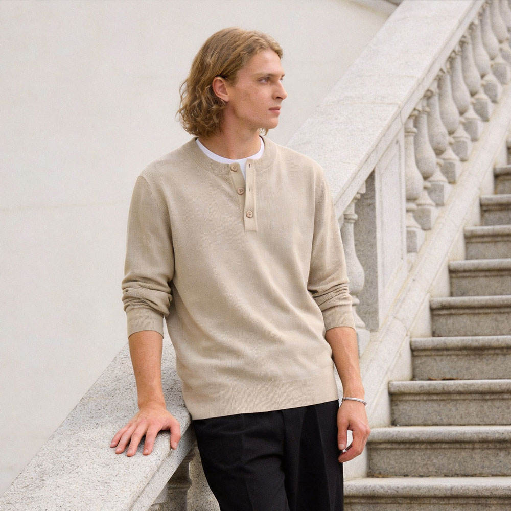 Men's Wool Blend Knit Sweater Slim Fit Breathable Pullover for Autumn