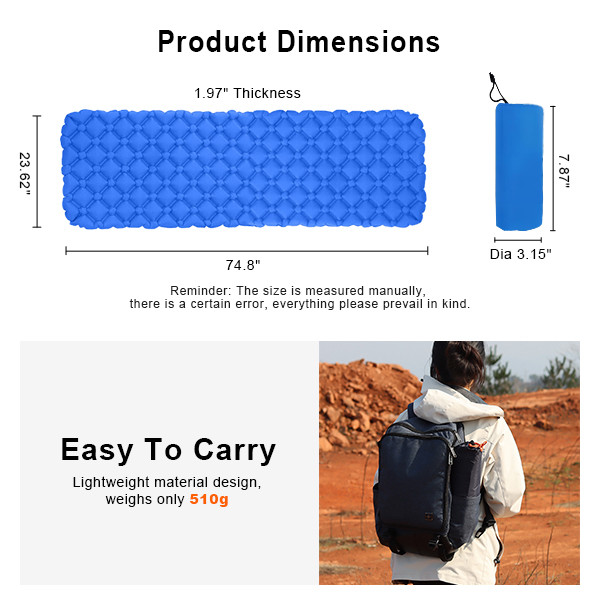 Compact Outdoor Sleeping Pad 5cm Inflatable Sleeping Pad Camping Bed Pad