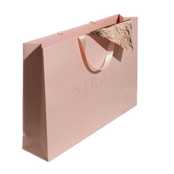 Custom Luxury Pink Coated Paper Gift Bag 12x8x4 Inches with Handles