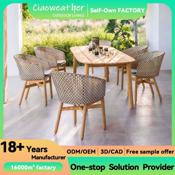 Customized Color Modern Teak Wood Garden Sofa Chair Rattan Wicker Weaving Garden Chair for Outdoor Furniture in Hotels