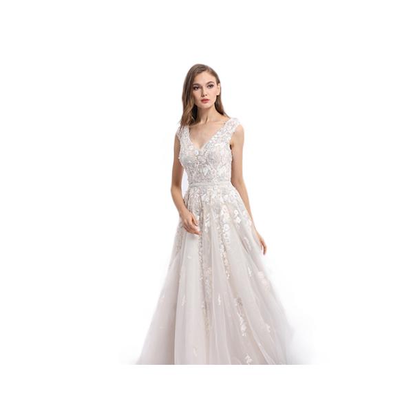 Front And Back V Neck Floral Ball Gown Wedding Dresses High End Custom Bridesmaid Dress