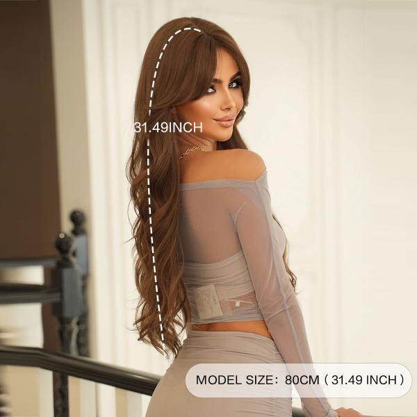 Fashion Long Body Wave Hair Light Brown Synthetic Wigs For Women