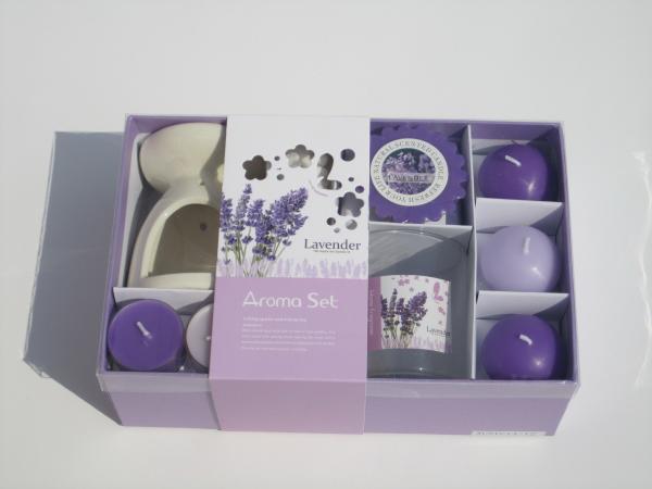 Purple & white  lavender fragrance scented tealight candle & floating candle  with printed label packed into gift box