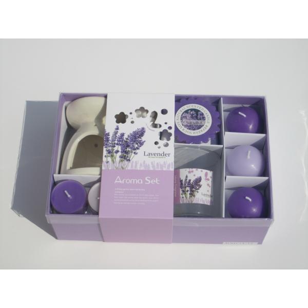 Purple & white  lavender fragrance scented tealight candle & floating candle  with printed label packed into gift box