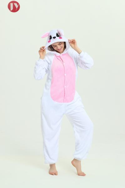 Custom Design Womens Flannel Onesie Pajamas , Pink Rabbit Onesie S M L XL