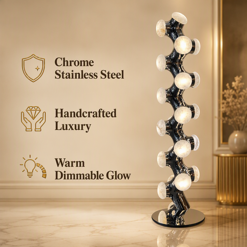 JYLIGHTING Modern Spiral Sculptural Steel Floor Lamp with Marble Shades, Multi‑Bulb Decorative Standing Lamp for High‑End Villa, Hotel Lounge and Showroom Interior