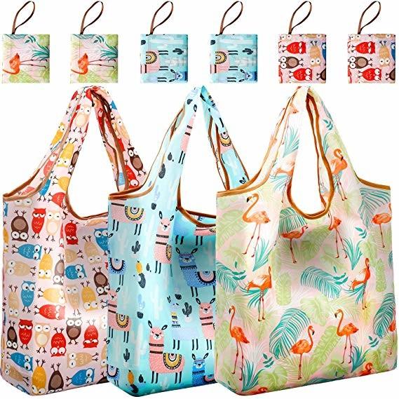 Foldable Ripstop Nylon Recycle Shopping Bags Compact Design Fits In Pocket