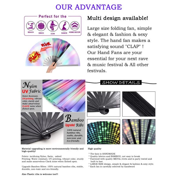 Wholesale Custom Design Printed 13 Inch Large Folding Hand Fan for Events Custom Fan Promotion Handheld Folding Bamboo Rib Fan