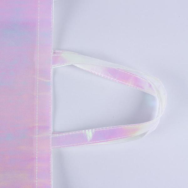 Exhibition Custom Logo Pink Holographic Non Woven Iridescent Tote Bag for Wedding Gift