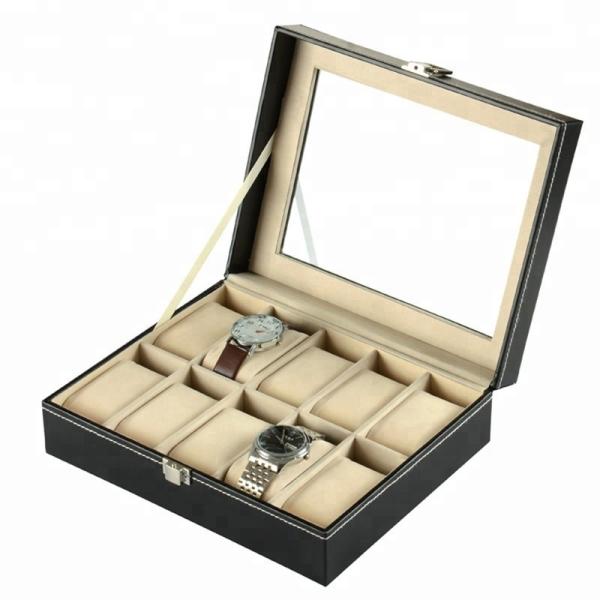 High quality faux PU Leather men valet black watch box size 25.5x20x7.5cm
