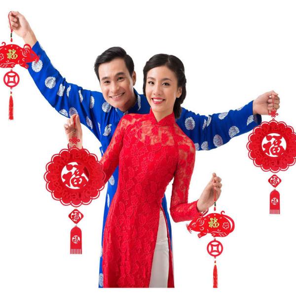 25*59cm Felt Holiday Decorations Bright Red Lantern