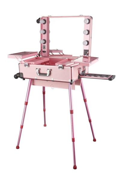 Aluminum Portable Makeup Organizer With Mirror And Light Easy Operate
