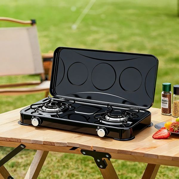 Double Burner Gas Stove with Flame Failure Safety Device and Robust Cast Iron Grates for Heavy Duty Cooking