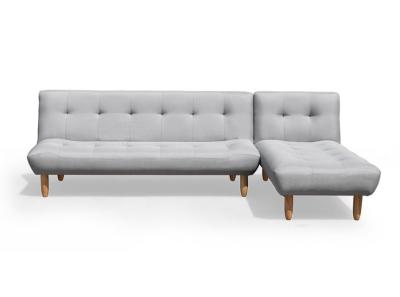 Sofá cama tipo futón plegable en forma de L, convertible moderno tapizado en poliéster gris oscuro
