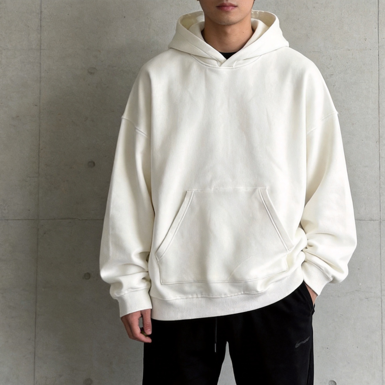 Cream Blank Cotton Poly Hoodie Heavy Terry Fabric Unisex Hooded Sweatshirt Oversized