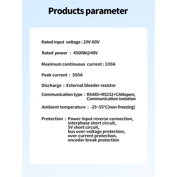 48V 100A RS485 RS232 CANopen Communication Robot AGV Servo Driver