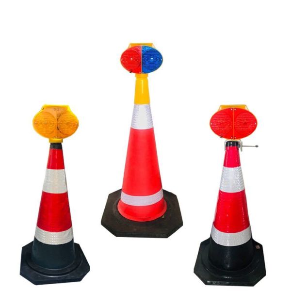 ROADSAFE JSD11 Dual-Color Red/Blue Flashing LED Solar Traffic Warning Lamp – Double-Sided Safety Barricade Light for Traffic Cone