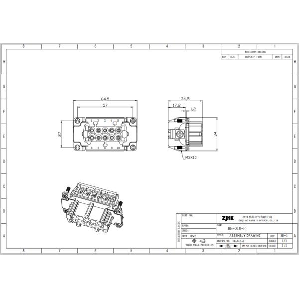 500В военное транспортное средство тяжёлый разъем 16А 10 пин женский терминал 09330102701