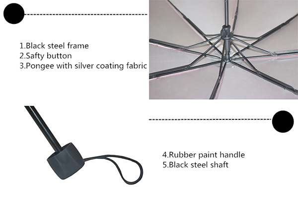 21 Inch Compact Folding Umbrella With UV 50+ Protection 90T Pongee
