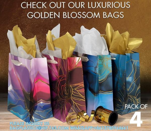 Holographic Foil Paper Gift Bags With Handles, Reusable Iridescent Gift Bags For Baby Shower, Birthday, Wedding