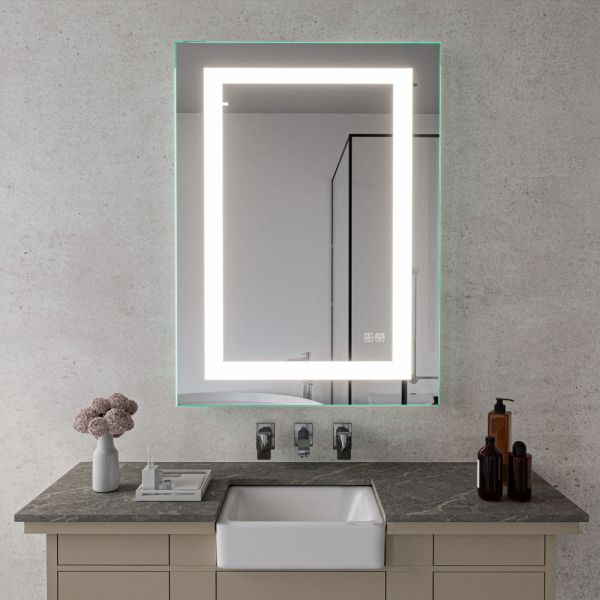 Modern Luxury Wall-mounted Smart LED Vanity Mirror Anti-Fog Backlit Light Frameless IP44 for Home Hotel Villas-Rectangle Design