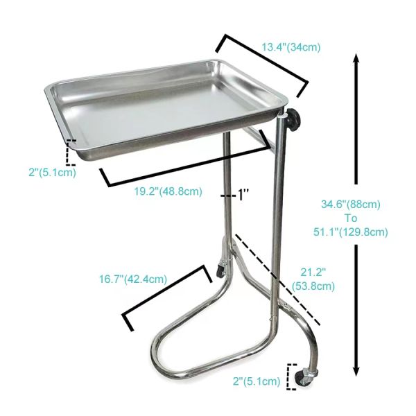 Stainless Steel Portable  Medical Instrument Tray Stand Mayo Tray with Wheels
