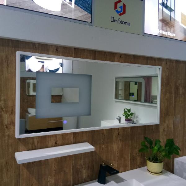Stone Frame Backlit Bathroom Mirror Durable Illuminated Vanity Mirror