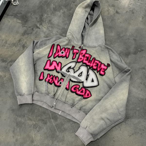 OEM Service Custom Screen Printed Hoodies Cropped Vintage Hoodie Sun Faded