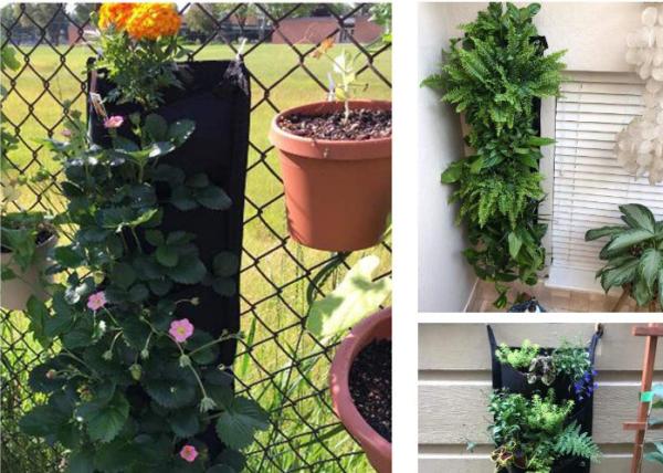 Vertical Hanging Wall Felt Garden Planter With Roomy Pockets For Herbs Or Flowers