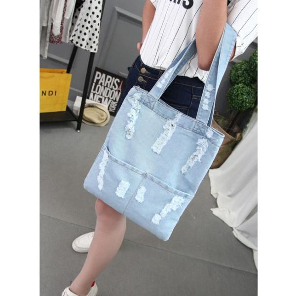 Summer fashion hole jeans female Korean fashion large capacity bag shoulder bag shopping bag
