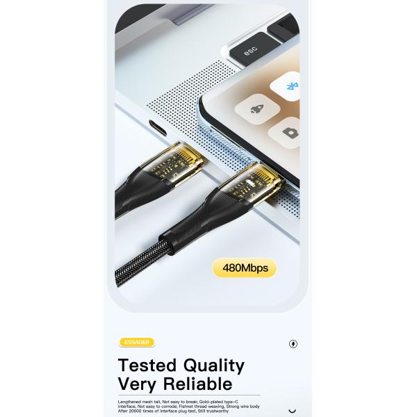 Tipo C a C Cable de carga USB transparente 480Mbps 60W Cable telefónico de 100W