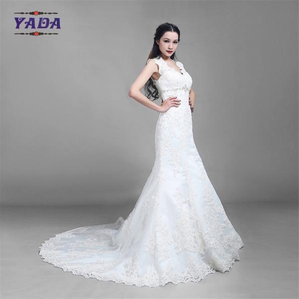 Fashion v neck tulle handmade embroidery bride white beaded mermaid wedding dresses