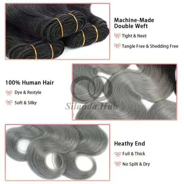 #T1B/Grey Body Wave Remy Human Hair Bundles Sew In Weave Bundles Brazilian Bundle Deals
