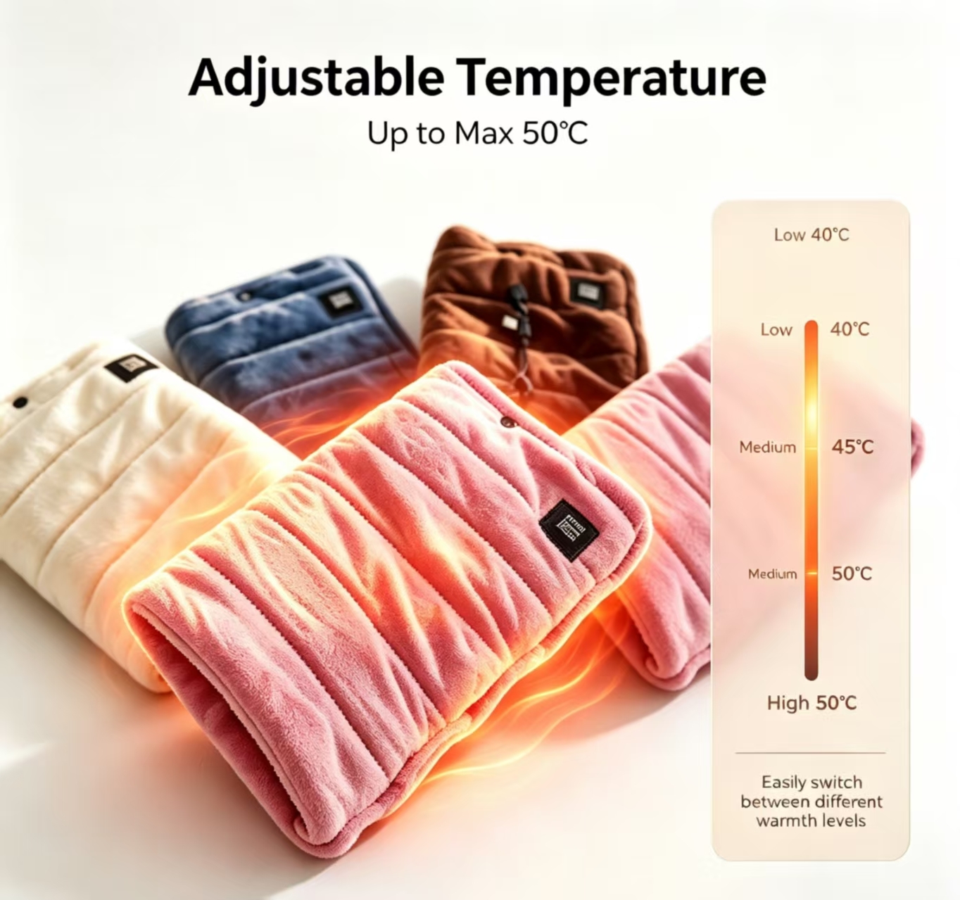 Portable USB Electric Heated Hand Warmer 3 Adjustable Temperature Max 50°C Soft Flannel Rechargeable Hand Heating Bag Winter Outdoor Warm Gift