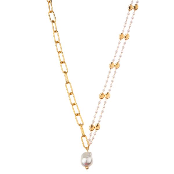 Multicolor Beaded 14K Gold-Plated Chain Link Gemstone/Pearl/Turquoise Pendant Necklace