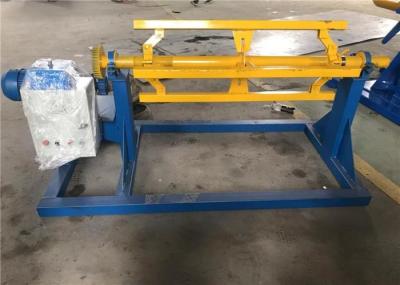 1m Width Electric Sheet Metal Decoiler Blue Yellow Color 450 - 600mm Inner Diameter