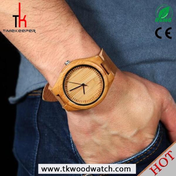 2016 Factory price Hot selling Leather strap Ronda movement quartz bamboo watch