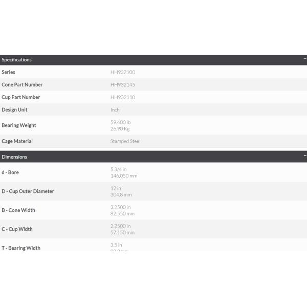 TIMKEN Taper Roller Bearing HH932145/HH932110 , HH932145-HH932110