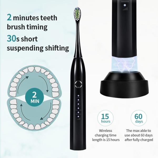 Black 3.7V Rechargeable Electric Toothbrush Automatic With Sonic Motor