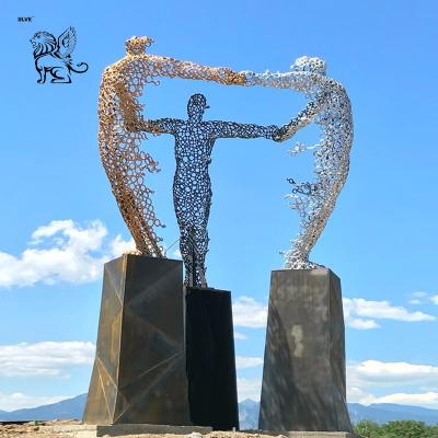 Stainless Steel Sculpture Hollow Abstract Human Hand in Hand Modern Art Sculptures Outdoor Large Garden Decorative