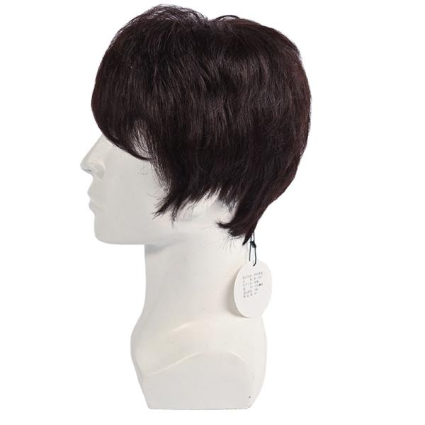 150% Density Natural Black Short Human Hair Wig for Men Layered Full Replacement Hair