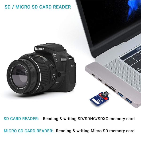 7in1 USB-C Hub Dual Adapter Multiport Card Reader 4K  Type-C For MacBook Pro Dual USB-C PD 3.0 Type-C SD Thunder