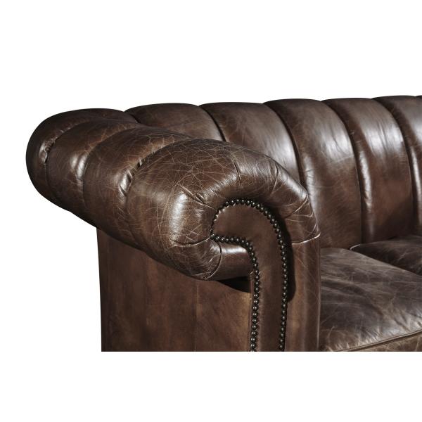 Solid Wood Legs Two Seater Brown Leather Settee , Chesterfield Sofa Bed With Universal Wheels