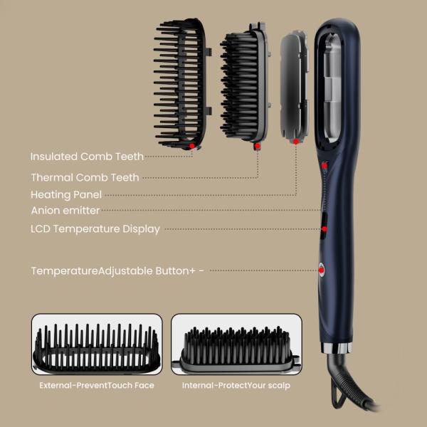 Ultra-high Temperature Negative Ion Hair Straightening Comb With 2 Speed Settings And Over One Hour Battery Life