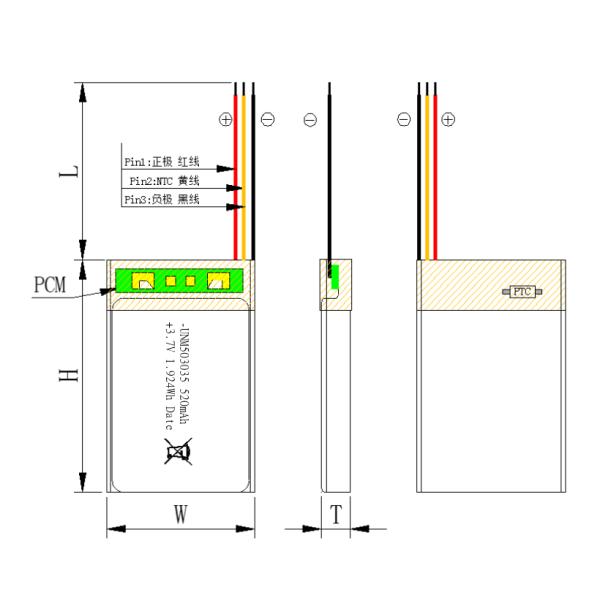 3.7В Липо аккумуляторы 520mAh Литий-ионный полимерный аккумулятор 503035 для носимого устройства