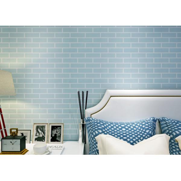 Materiais não tecidos autoadesivos azuis do papel de parede do efeito do tijolo 3D, pre - colado