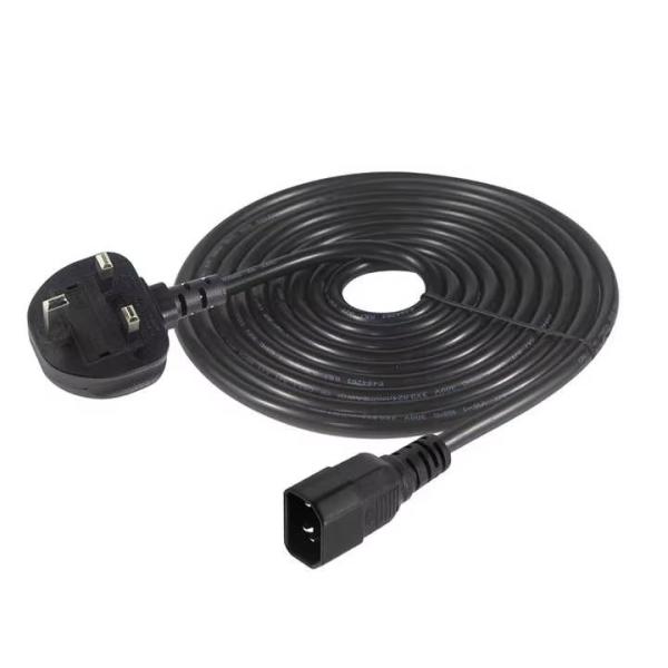 UK 3 Pin Plug to IEC C14 Power Cord 1M Black PVC Copper Cable