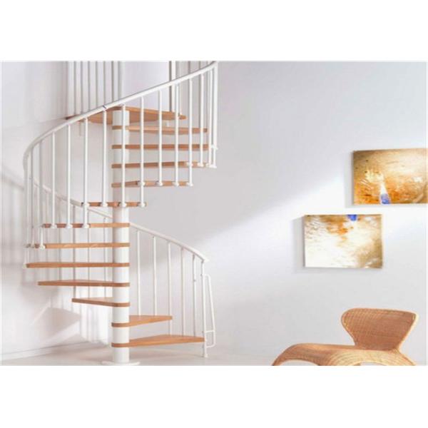 Indoor Carbon Steel Spiral Staircase Wood Treads Low Maintenance Cost