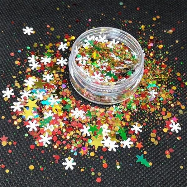 OEM Christmas Glitter Heart Flower Shaped Chunky Nail Art Face Body DIY Crafts PET Glass Material 1kg Minimum Order